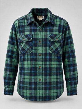 Duluth Trading Co Men's XL Flannel Shirt Green Blue Plaid Button-Up 100% Cotton